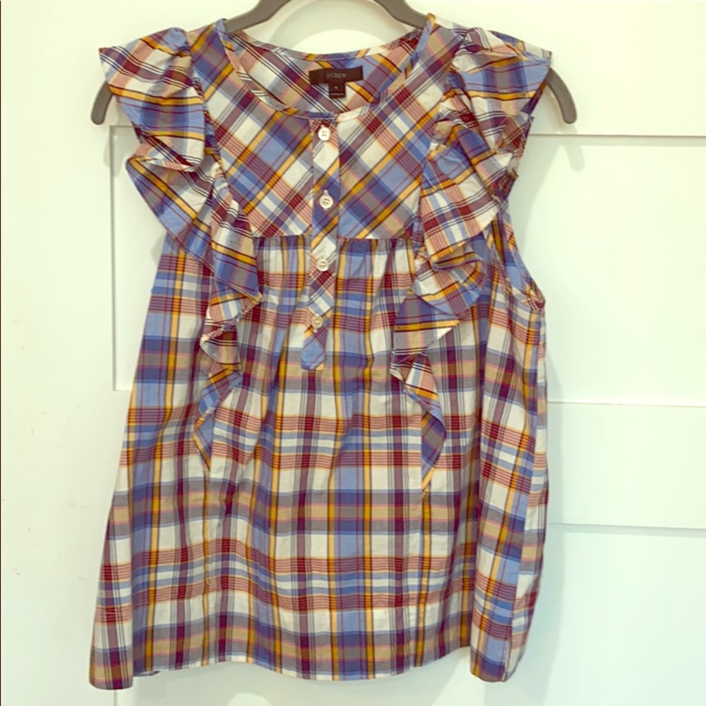 Jcrew ruffle plaid top